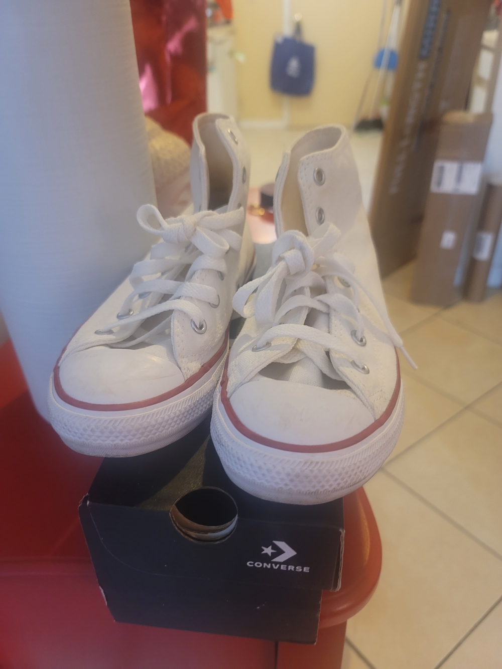 Converse Kids White High-Top Sneakers with Red Stripe